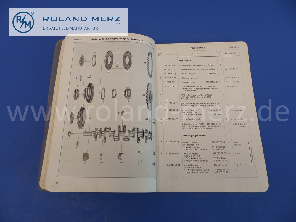 Ersatzteilliste, deutsch, Mercedes Motor OM312, Ausgabe 09/1951, Edition C, 115 Seiten, neuwertiges Mercedes Original Dokument, NOS