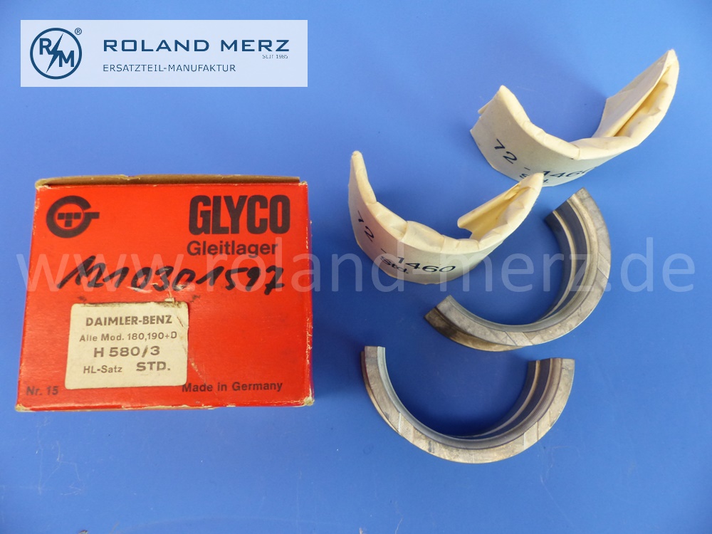 1210301597 Satz Kurbelwellenlager, Glyco, Standard mit Passlager, E. 1210300340, Mercedes M121, OM621, 190SL 180a, 180b, 180c, 190, 190b, 190c, 190d, 190Db, 190Dc, O319, Original Mercedes Neuteil, NOS