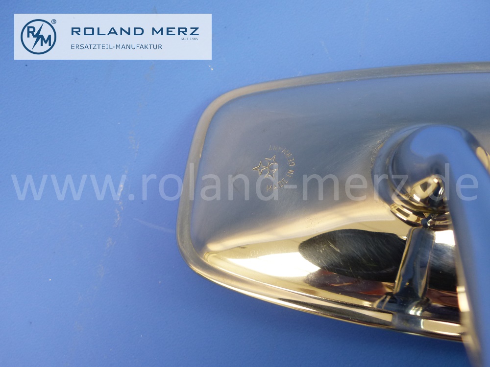 18951 Aussenspiegel Schwanenhals, BMW 1600 – 2000, bis Bj. 1971, spätes rechteckiges Gehäuse, säurebeständiger Chromnickelstahl ohne Befestigungsmaterial, Produzent Mall, NOS