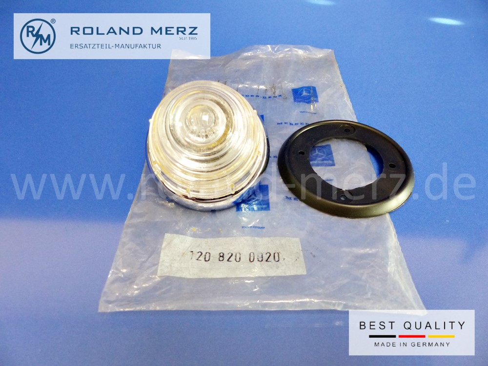1208200020 Blink-Parkleuchte weißes Glas für Mercedes Ponton und 190SL Originalteil komplett mit Gummiunterlage Original MB-Neuteil NOS