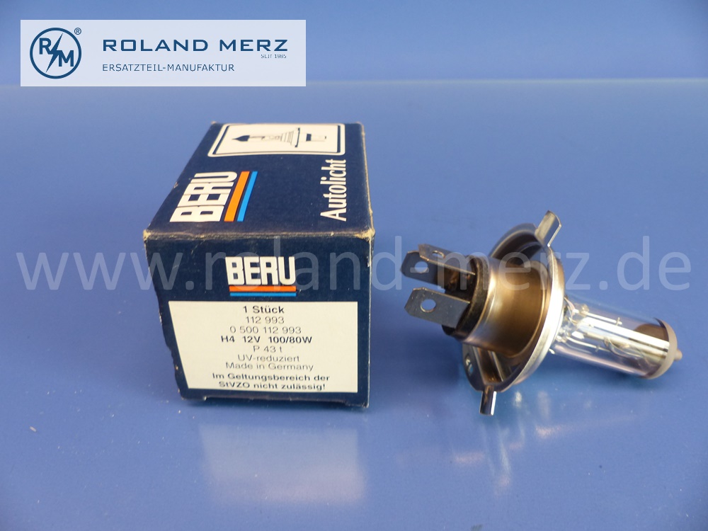 112993 Glühlampe H4, Abblendlicht, 12V, 100/80W, P43t, Beru 0500112993, UV reduziert, Original BERU Neuteil, NOS 