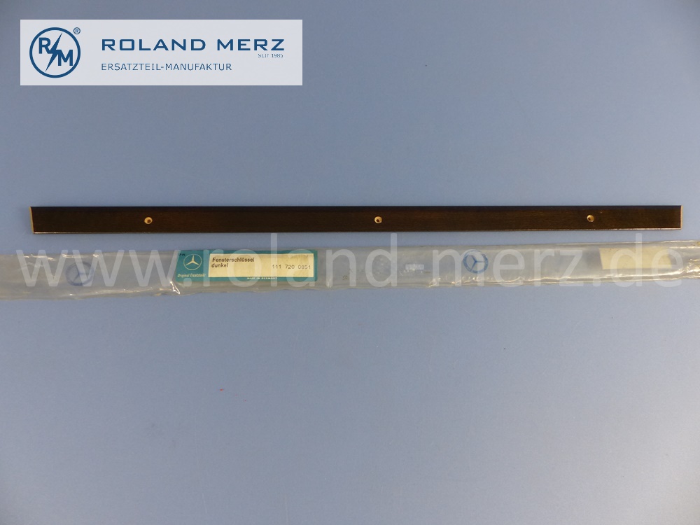 1117200851, Verkleidung Fensterschlüssel, Holzleiste, Fahrertür rechts oben, Farbe 0481 dunkel, Länge 570mm, Mercedes W111, 220SB, 220SEB, Original Mercedes Neuteil, NOS