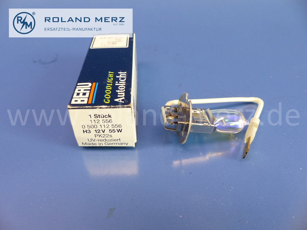 112556 Glühlampe H3 Fernscheinwerfer, 12V, 55W, PK22s, Beru 0500112556, Original BERU Neuteil, NOS 