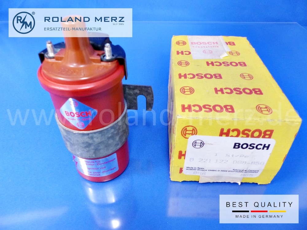 0221122009 Bosch Hochleistungszündspule KW, 12 V, passend für Trasistorzündanlage 0227100901 - 916, Original Bosch-Neuteil, NOS